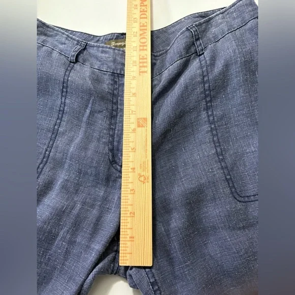 Tommy Bahama Blue Washed Linen Cargo Cropped Pants. Front, Back Pockets, Zipper - Picture 11 of 11